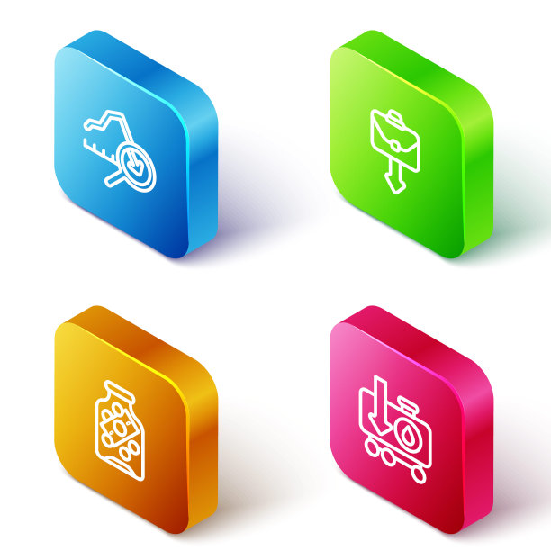 设置等距线全球经济危机，公文包，玻璃钱罐硬币和下跌原油价格的图标。向量图片下载