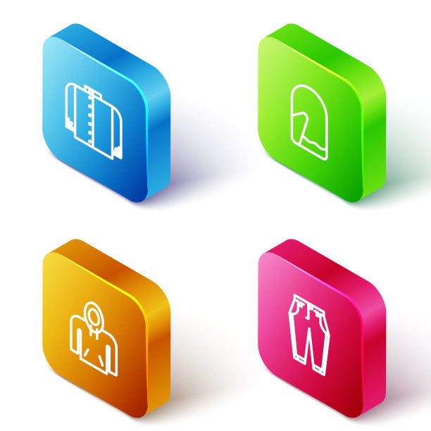 设置等距线t恤，圣诞节手套，帽衫和裤子图标。向量图片下载