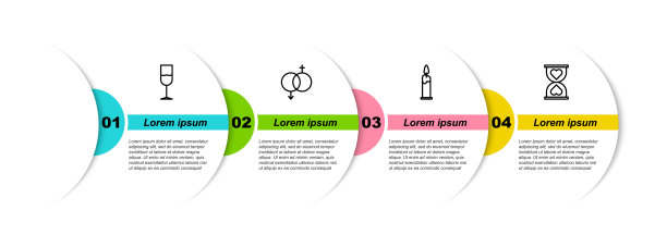 将酒杯、性别、燃烧的蜡烛和心放在中间的沙漏上。业务信息模板。向量图片下载