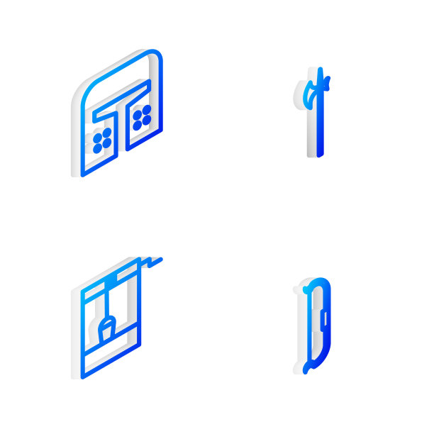 设置等距线中世纪戟，铁头盔，井桶和弓图标。向量图片下载