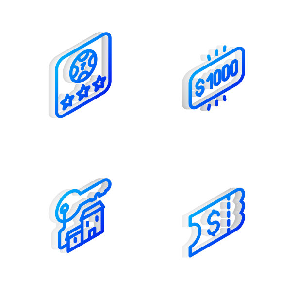 设置等距线奖金在赌场，在线扑克桌游戏，赢取房子与钥匙和彩票图标。向量图片下载