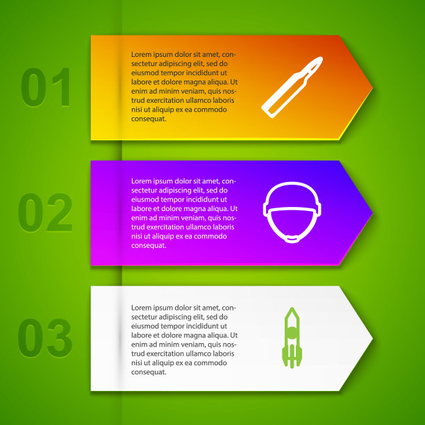 设置线子弹，军事头盔，核火箭和火箭。业务信息模板。向量图片下载