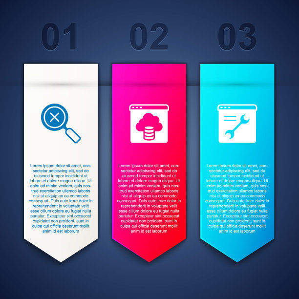 设置放大镜和删除，云技术数据传输和浏览器设置。业务信息模板。向量图片下载