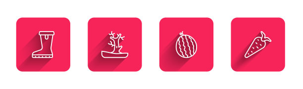 集防水胶靴、裸树、西瓜、长影胡萝卜于一身。红场按钮。向量图片下载