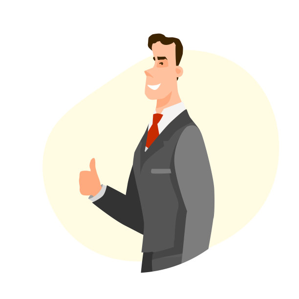 商人微笑着竖起大拇指。平面风格颜色现代图片下载