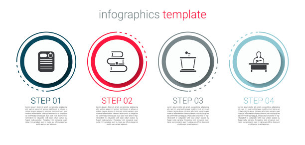 设置档案夹，书，舞台架和学生坐在书桌。业务信息模板。向量图片下载