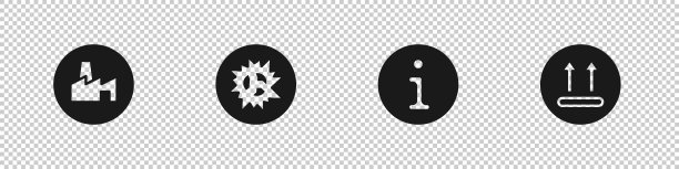 设置工厂生产，炸弹爆炸，信息和温度洗涤图标。向量图片下载