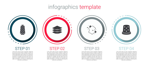 在线轴上设置缝纫线，分层缝制服装、皮革、顶针。业务信息模板。向量图片下载