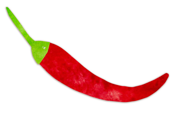 手绘水彩剪纸红辣椒。明亮可爱的卡哇伊童心风格插图，适合农贸市场，超市产品设计，贴纸或明信片图片下载