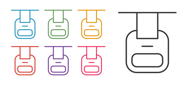 设置线缆车图标孤立在白色背景上。缆索的迹象。设置图标丰富多彩。向量图片下载