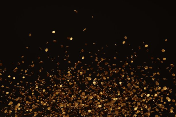 金光闪闪的硬币落在黑色的背景上。富有或赌场运气的概念。珍贵的昂贵的珍宝。3 d渲染插图。图片下载