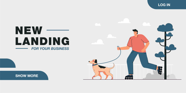 卡通人物穿着溜冰鞋在城市公园遛狗图片下载