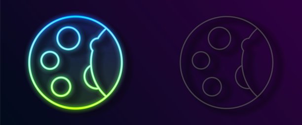 发光的霓虹灯线月亮的相位图标孤立在黑色背景上。向量图片下载