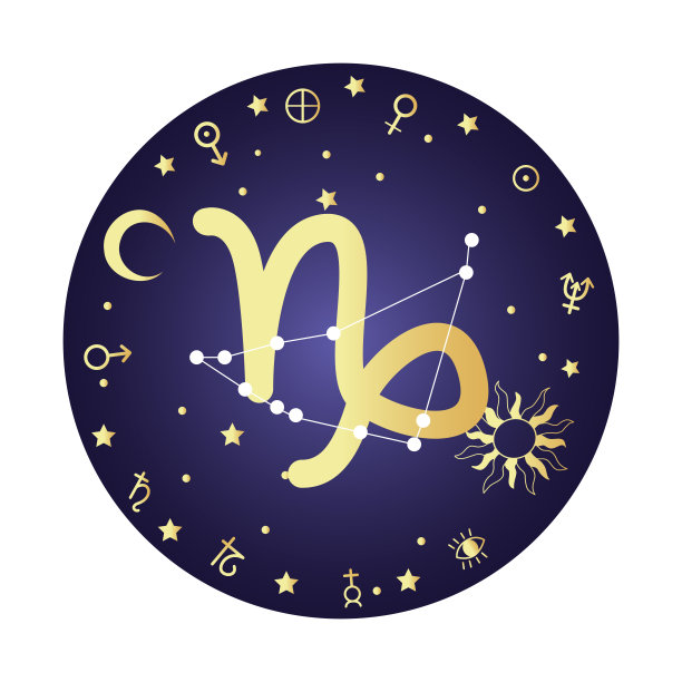 摩羯座的星座图标，星座符号图标。摩羯座占星术星座符号剪辑艺术在白色背景。图片下载