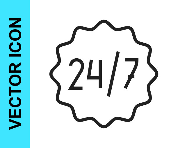 黑线时钟24小时图标孤立在白色背景上。整天循环图标。24小时服务标志。向量图片下载