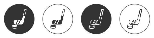 黑色冰球棍和冰球图标孤立在白色背景上。圆按钮。向量图片下载