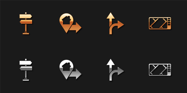 设置道路交通标志、带房子的位置、Gps设备地图图标。向量图片下载