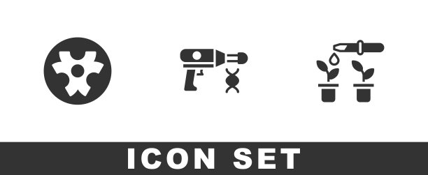 设置生物危害标志，转移液体枪和移液器和植物图标。向量图片下载