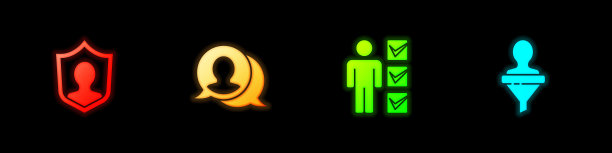 设置用户保护、语音泡泡聊天、西装男和头部狩猎图标。向量图片下载