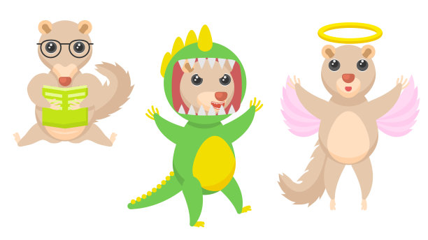 集抽象集合平面卡通不同的动物图派亚阅读书，翅膀上的苍蝇和一个光环，邪恶的恐龙服装矢量设计风格元素动物野生动物图片下载