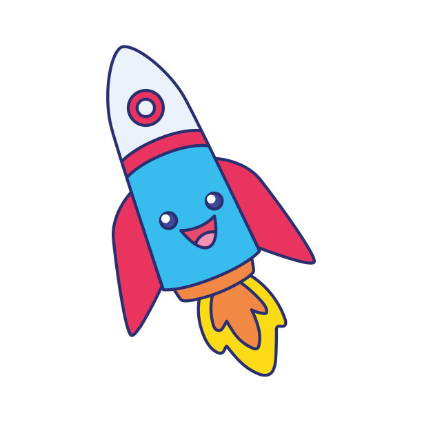 孤立的彩色快乐火箭字符向量图片下载