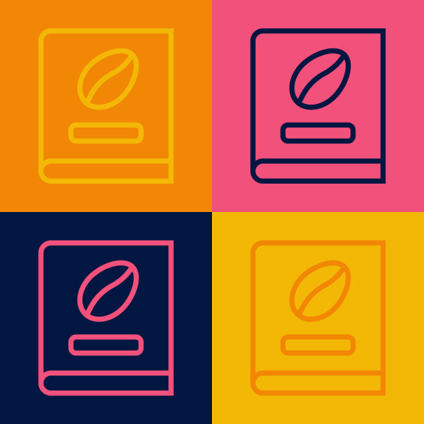 波普艺术线咖啡书图标孤立的颜色背景。向量图片下载