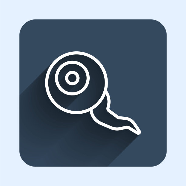 白线眼睛图标孤立与长阴影背景。快乐的万圣节派对。蓝色方块按钮。向量图片下载