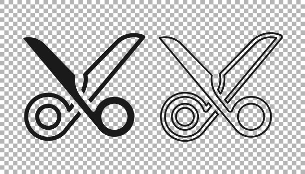 黑色剪刀图标孤立在透明的背景上。刀具的迹象。向量图片下载