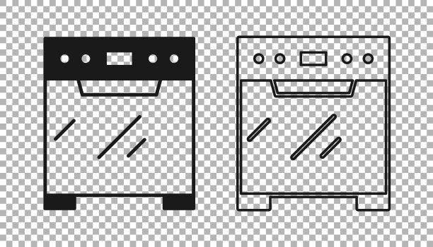 黑色烤箱图标孤立在透明的背景上。煤气灶标志。向量图片下载