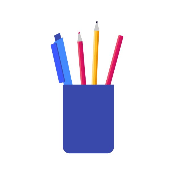 平面等距插图供应桌面组织者与钢笔和铅笔。图片下载