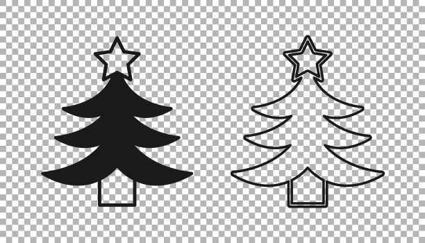 黑色圣诞树图标孤立在透明的背景上。圣诞快乐，恭贺新禧。向量图片下载