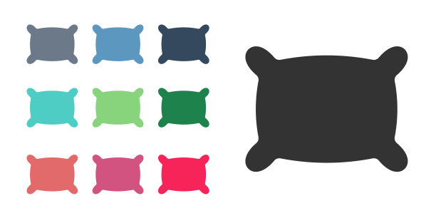 黑色矩形枕头图标孤立在白色背景。缓解的迹象。骨科枕头。设置图标丰富多彩。向量图片下载