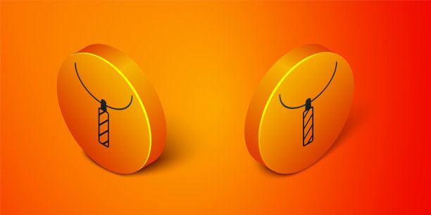 等距吊坠在项链图标孤立在橙色背景。橙色圆按钮。向量图片下载