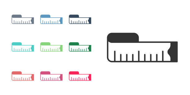 黑色卷尺测量图标孤立在白色背景上。卷尺。设置图标丰富多彩。向量图片下载