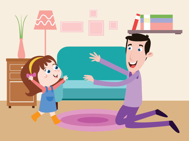 小女儿在家里跑向父亲图片下载