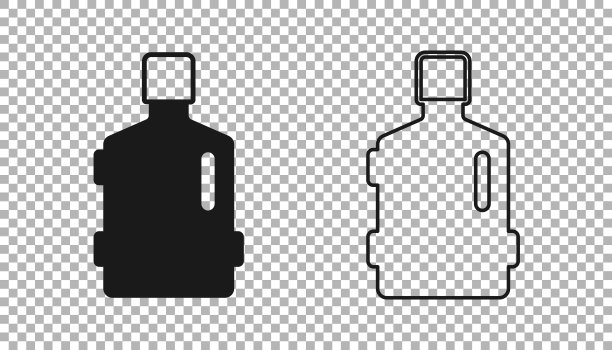 黑色大瓶子与清洁的水图标孤立在透明的背景。塑料容器用于冷却器。向量图片下载