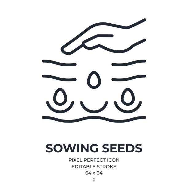 播种种子概念可编辑的笔划轮廓图标孤立在白色背景平面矢量插图。像素完美。64 x 64。图片下载