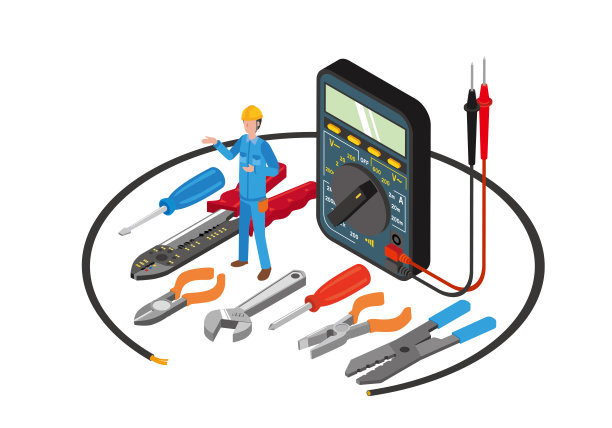 电气工人和工具的等距插图图片下载