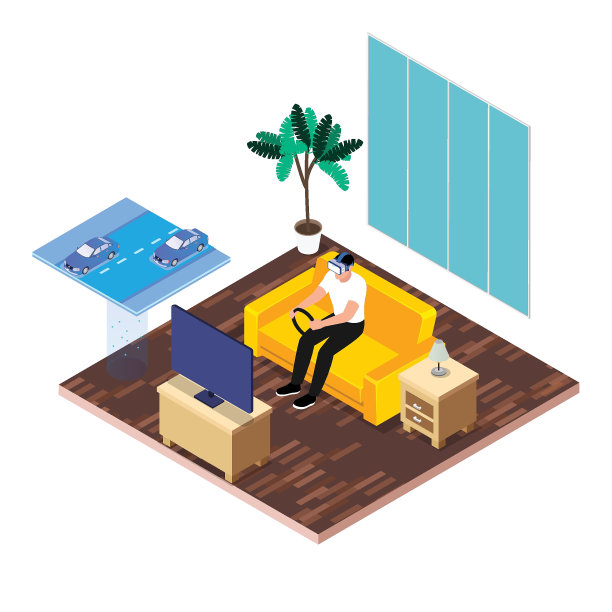 在三维空间玩赛车游戏的人图片下载