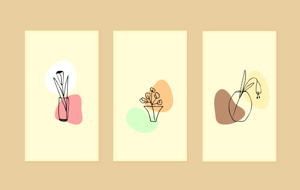 花瓶上有植物和花，并带有多色斑点。图片下载