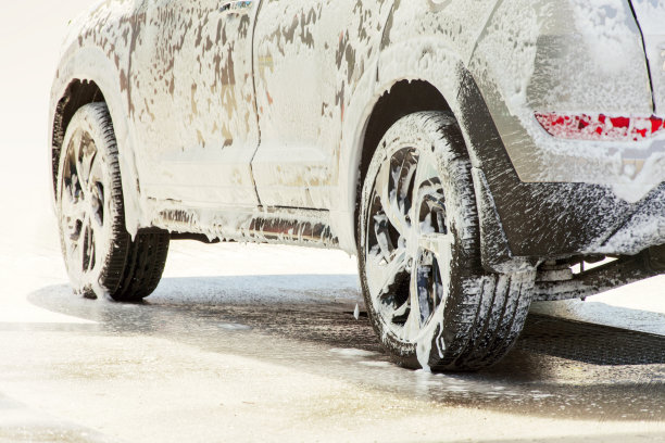 在自助水槽里洗车。图片下载