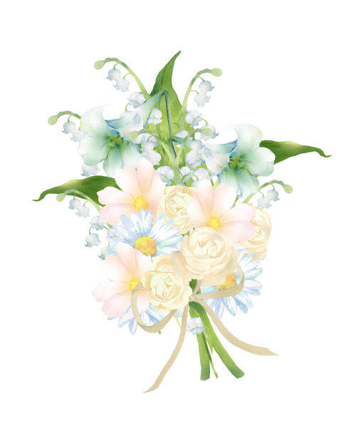 水彩白色花束插图图片下载