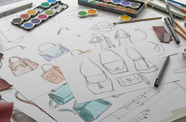 设计师时尚草图绘制设计模板图案皮革离合器包手袋手袋女人女性时尚时尚奢侈优雅配件。图片下载