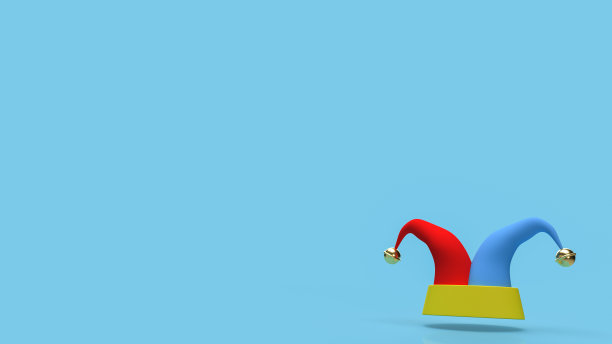 小丑帽在蓝色的背景上有趣的概念3d渲染图片下载