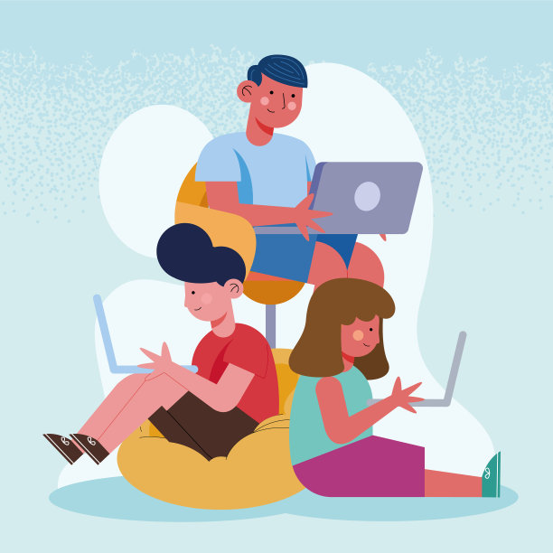 小学生们一起使用笔记本电脑图片下载