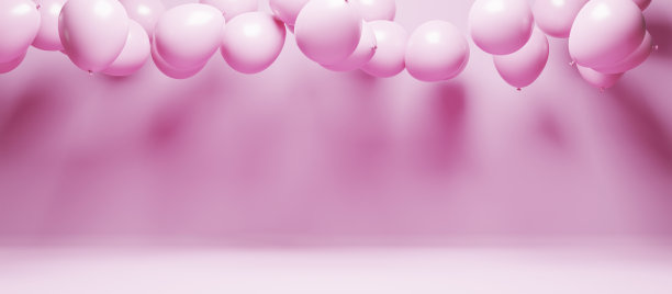 粉色的派对气球在蜡笔画室背景上飞舞。情人节，婚礼，生日，周年纪念，宝宝送礼会庆祝创意装饰。图片下载