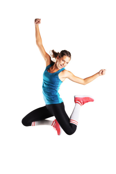 快乐健康跑步女孩跳跃图片下载