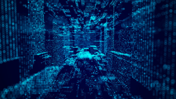 网络空间中的抽象粒子流。未来的3 d门户。数字技术web流。大数据可视化。图片下载