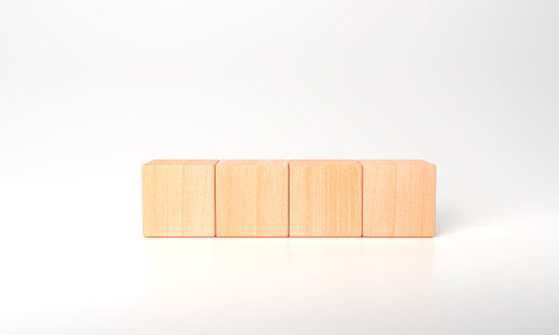 3d渲染业务概念最小作为木方组为您的文本横幅。3D渲染安排在白色背景复制空间的输入措辞和信息图形图标排成一行的空白木制立方体图片下载