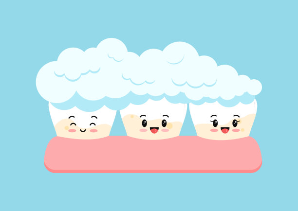 可爱的牙齿，黄色牙垢斑块用牙膏清洁。图片下载